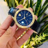 Buy Shop Versace Univers Navy Blue Dial Navy Blue Leather Strap Watch for Men - VEBK00318 USA Online