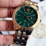 Buy Shop Versace Univers Quartz Green Dial Two Tone Steel Strap Watch for Men - VEBK00718 USA Online