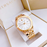 Buy Shop Versace Univers Quartz White Dial Gold Steel Strap Watch for Men - VEBK00518 USA Online