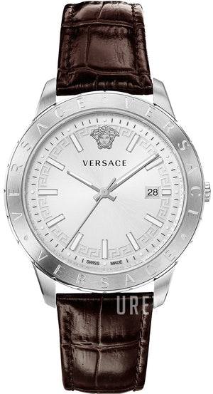 Buy Shop Versace Univers White Dial Brown Leather Strap Watch for Men - VEBK00118 USA Online