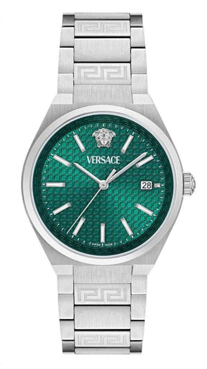 Buy Shop Versace V-Auria Quartz Green Dial Silver Steel Strap Watch for Men - VE0F00125 USA Online