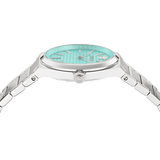 Buy Shop Versace V-Auria Quartz Turquoise Dial Silver Steel Strap Watch for Women - VE0F00225 USA Online