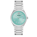 Buy Shop Versace V-Auria Quartz Turquoise Dial Silver Steel Strap Watch for Women - VE0F00225 USA Online