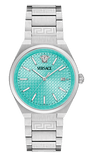 Buy Shop Versace V-Auria Quartz Turquoise Dial Silver Steel Strap Watch for Women - VE0F00225 USA Online