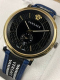 Buy Shop Versace V-Circle Black Dial Blue Leather Strap Watch for Men - VEBQ01419 USA Online