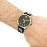 Buy Shop Versace V-Circle Black Dial Blue Leather Strap Watch for Men - VEBQ01419 USA Online