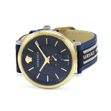 Buy Shop Versace V-Circle Black Dial Blue Leather Strap Watch for Men - VEBQ01419 USA Online