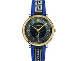 Buy Shop Versace V-Circle Black Dial Blue Leather Strap Watch for Men - VEBQ01419 USA Online