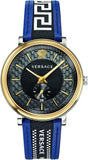 Buy Shop Versace V-Circle Black Dial Blue Leather Strap Watch for Men - VEBQ01419 USA Online