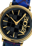Buy Shop Versace V-Circle Black Dial Blue Leather Strap Watch for Women - VE8100218 USA Online