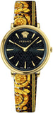 Buy Shop Versace V-Circle Black Dial Gold Leather Strap Watch for Women - VBP13017 USA Online