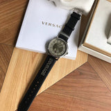 Buy Shop Versace V-Circle Black Manifesto Courage Quartz Silver Dial Black Leather Strap Watch for Men - VBQ080017 USA Online