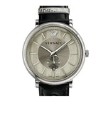 Buy Shop Versace V-Circle Black Manifesto Courage Quartz Silver Dial Black Leather Strap Watch for Men - VBQ080017 USA Online