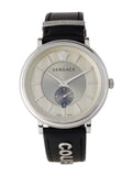 Buy Shop Versace V-Circle Black Manifesto Courage Quartz Silver Dial Black Leather Strap Watch for Men - VBQ080017 USA Online