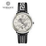 Buy Shop Versace V-Circle Black Manifesto Courage Quartz Silver Dial Black Leather Strap Watch for Men - VBQ080017 USA Online