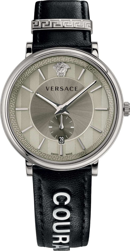 Buy Shop Versace V-Circle Black Manifesto Courage Quartz Silver Dial Black Leather Strap Watch for Men - VBQ080017 USA Online