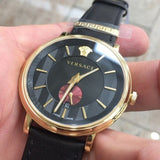 Buy Shop Versace V-Circle Manifesto Edition Black Dial Black Leather Strap Watch for Men - VBQ050017 USA Online