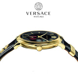 Buy Shop Versace V-Circle Manifesto Edition Black Dial Black Leather Strap Watch for Men - VBQ050017 USA Online