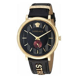 Buy Shop Versace V-Circle Manifesto Edition Black Dial Black Leather Strap Watch for Men - VBQ050017 USA Online