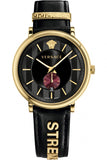 Buy Shop Versace V-Circle Manifesto Edition Black Dial Black Leather Strap Watch for Men - VBQ050017 USA Online