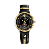Buy Shop Versace V-Circle Manifesto Edition Black Dial Black Leather Strap Watch for Men - VBQ050017 USA Online