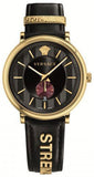 Buy Shop Versace V-Circle Manifesto Edition Black Dial Black Leather Strap Watch for Men - VBQ050017 USA Online
