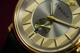 Buy Shop Versace V-Circle Manifesto Gold Dial Black Leather Strap Watch for Men - VBQ030017 USA Online