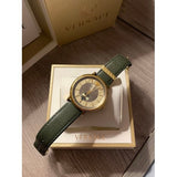 Buy Shop Versace V-Circle Manifesto Gold Dial Black Leather Strap Watch for Men - VBQ030017 USA Online