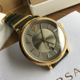 Buy Shop Versace V-Circle Manifesto Gold Dial Black Leather Strap Watch for Men - VBQ030017 USA Online