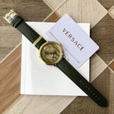 Buy Shop Versace V-Circle Manifesto Gold Dial Black Leather Strap Watch for Men - VBQ030017 USA Online