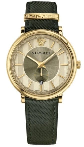 Buy Shop Versace V-Circle Manifesto Gold Dial Black Leather Strap Watch for Men - VBQ030017 USA Online