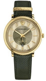 Buy Shop Versace V-Circle Manifesto Gold Dial Black Leather Strap Watch for Men - VBQ030017 USA Online