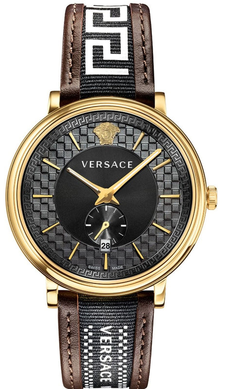 Buy Shop Versace V-Circle Quartz Black Dial Brown Leather Strap Watch for Men - VEBQ01619 USA Online