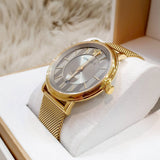 Buy Shop Versace V Circle Quartz Gold Dial Gold Mesh Bracelet Watch For Men - VBQ070017 USA Online