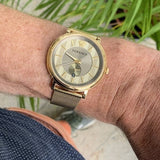 Buy Shop Versace V Circle Quartz Gold Dial Gold Mesh Bracelet Watch For Men - VBQ070017 USA Online
