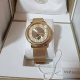 Buy Shop Versace V Circle Quartz Gold Dial Gold Mesh Bracelet Watch For Men - VBQ070017 USA Online