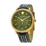 Buy Shop Versace V-Circle Quartz Green Dial Green Leather Strap Watch for Men - VEBQ01519 USA Online