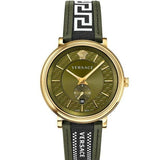 Buy Shop Versace V-Circle Quartz Green Dial Green Leather Strap Watch for Men - VEBQ01519 USA Online