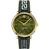 Buy Shop Versace V-Circle Quartz Green Dial Green Leather Strap Watch for Men - VEBQ01519 USA Online