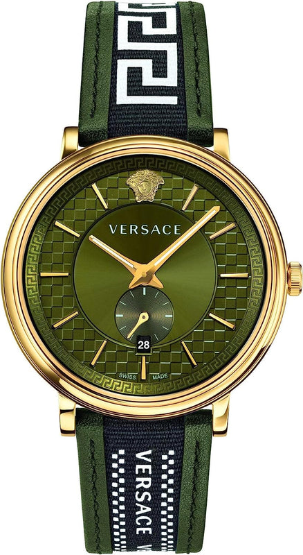 Buy Shop Versace V-Circle Quartz Green Dial Green Leather Strap Watch for Men - VEBQ01519 USA Online