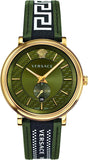 Buy Shop Versace V-Circle Quartz Green Dial Green Leather Strap Watch for Men - VEBQ01519 USA Online