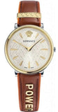 Buy Shop Versace V Circle Quartz Silver Dial Brown Leather Strap Watch For Women - VBP04017 USA Online