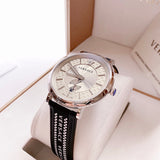 Buy Shop Versace V-Circle Silver Dial Black Leather Strap Watch for Men - VEBQ01219 USA Online