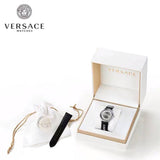 Buy Shop Versace V-Circle Silver Dial Black Leather Strap Watch for Men - VEBQ01219 USA Online