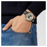 Buy Shop Versace V-Circle Silver Dial Black Leather Strap Watch for Men - VEBQ01219 USA Online
