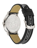 Buy Shop Versace V-Circle Silver Dial Black Leather Strap Watch for Men - VEBQ01219 USA Online