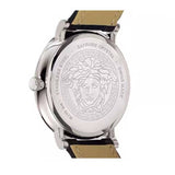 Buy Shop Versace V-Circle Silver Dial Black Leather Strap Watch for Men - VEBQ01219 USA Online