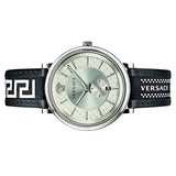 Buy Shop Versace V-Circle Silver Dial Black Leather Strap Watch for Men - VEBQ01219 USA Online