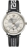 Buy Shop Versace V-Circle Silver Dial Black Leather Strap Watch for Men - VEBQ01219 USA Online