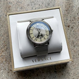 Buy Shop Versace V-Circle Silver Dial Silver Mesh Bracelet Watch for Men - VBQ060017 USA Online